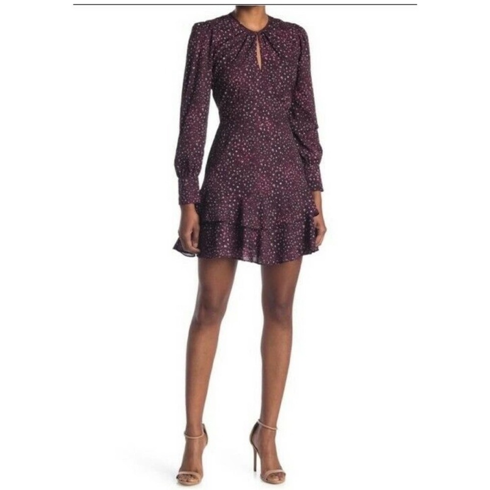Elegant Parker Burgundy Print Puff Long-Sleeve Mini Dress